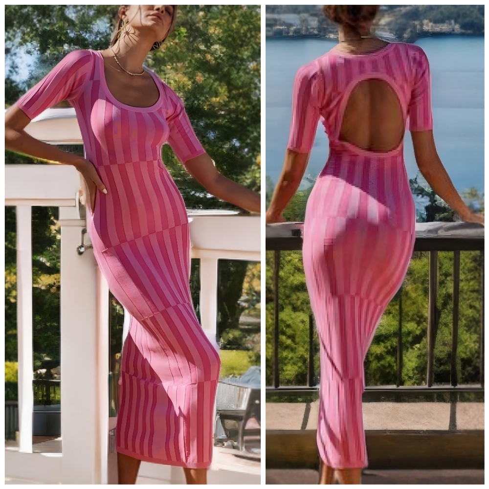 Seven Wonders Knit Ribbed Pink Maxi Dress, 8